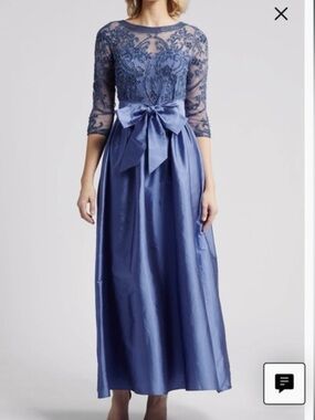 New Pisarro Nights Floral Beaded Bodice Illusion Tie Waist Taffeta Ball Gown 6